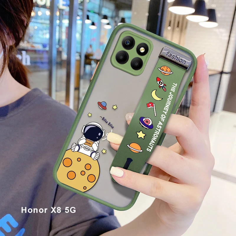 

(With Wristband) For Honor X8 5G X7 X6 70 50 Shockproof Cartoon Astronauts Case Soft Edge Cover Ultra Thin Cases