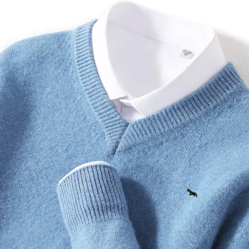 Plus Size 5XL Men's 60 Mink Cashmere Sweater V-Neck Pullovers Knit Winter Long Sleeve High-End Jumpers Woollen Bottoming Shirt 2