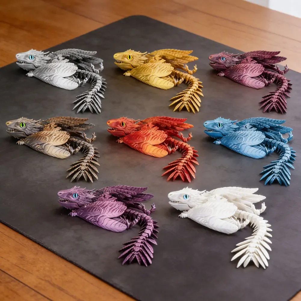 3D Printed Feathered Wyvern Dragon Figurine - Multi-Joint Movable Home Decor Ornament