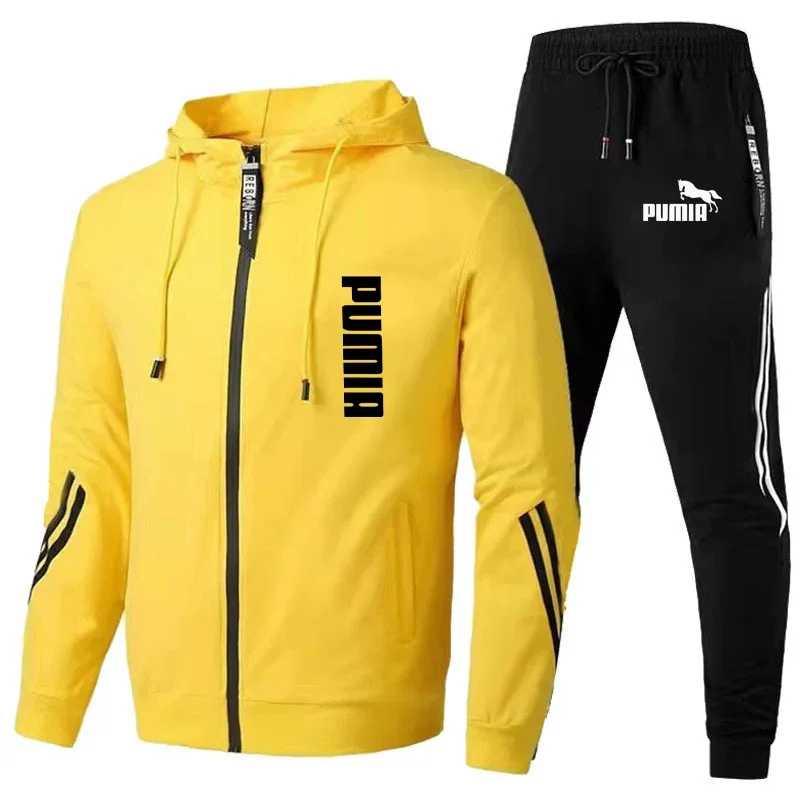 Autumn Winter Men Outdoor Sport Hoodies Tracksuit Fashion Zipper Jackets and Sweatpants Casual Male Fleece Printed Sweater Suits