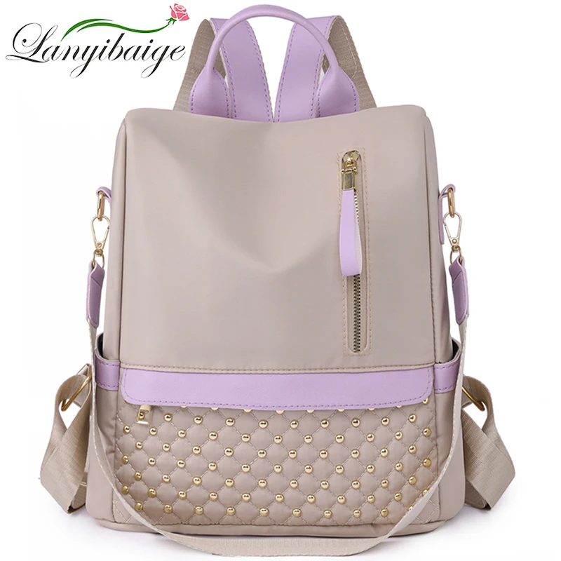 

Водонепроницаемый нейлоновый женский рюкзак, дорожная сумка с защитой от кражи, Роскошный дизайнерский модный школьный ранец с заклепками, сумка на плечо