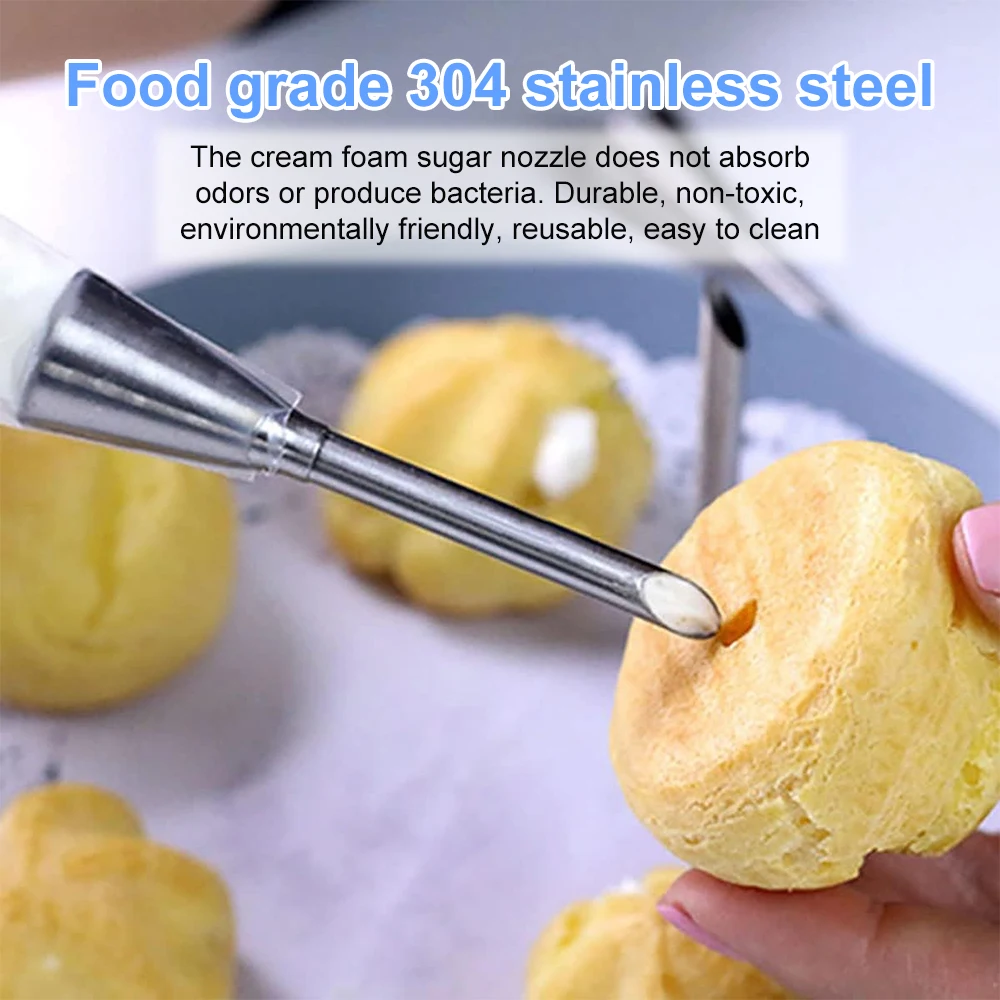 Stainless Steel Puff Cream Nozzles Set Cake Icing Piping Tip DIY Donut Pastry Syringe Cupcake Desserts Baking Accessories 4Pcs cake decorating tip set,cake icing nozzles,baking nozzle set,cake decorating nozzle set