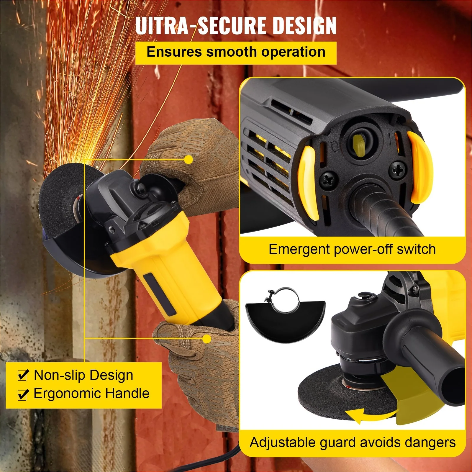 Angle Grinder Powerful Grinder Tool 11Amp Power with Paddle Switch and 360&deg; Rotational Guard For Cutting and Grinding