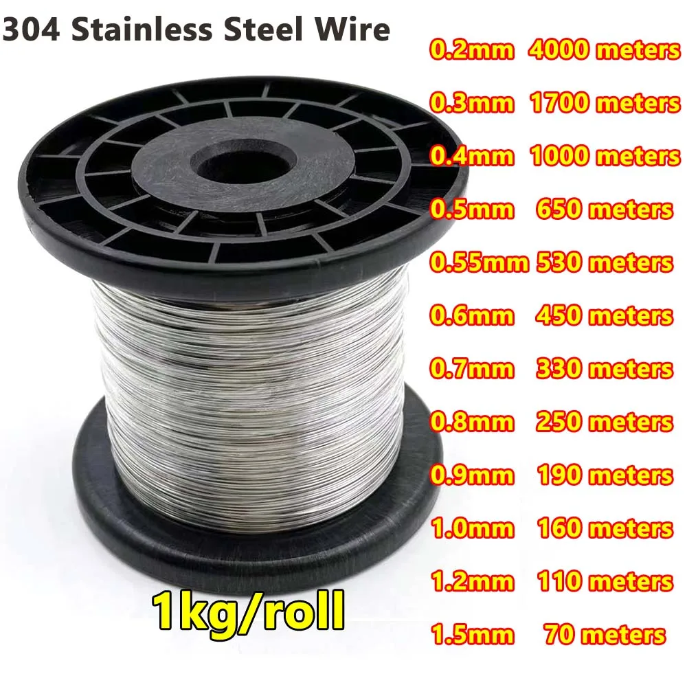 1KG/롤 연질 강철 와이어 직경 1.5 1.0 0.2 0.3 0.4 0.5 0.6 0.8mm 304 스테인레스 스틸 와이어 단일 가닥 래싱 연철 와이어
