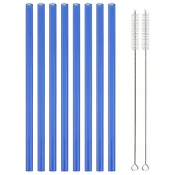Premium Reusable Glass Straw Set with Cleaning Brush - Eco - Friendly Drinkware for Smoothies and Cocktails (Blue straight)