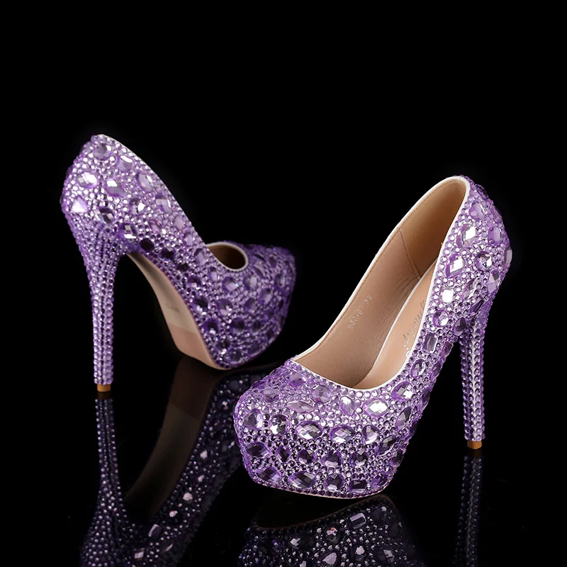 Glitter Pumps Dames Stiletto 16 Cm - Lila Hoge Hak Platform Ronde Teen Party Schoenen EU 45
