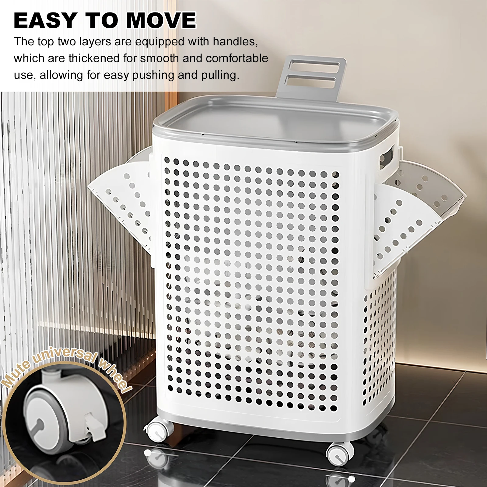 Bathroom Organizer Hollow Out Laundry Basket with Wheels Laundry Hamper Large Capacity Dirty Clothes Basket