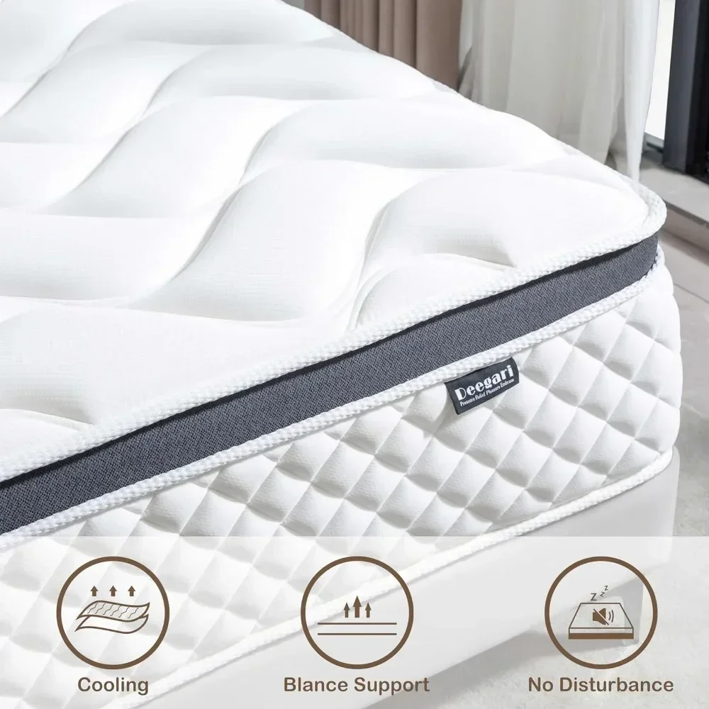 Queen size Mattresses, 12 Inch, Gel Memory Foam Individual Pocket Spring for Motion Isolation, Medium Firm Feel, Mattresses 3