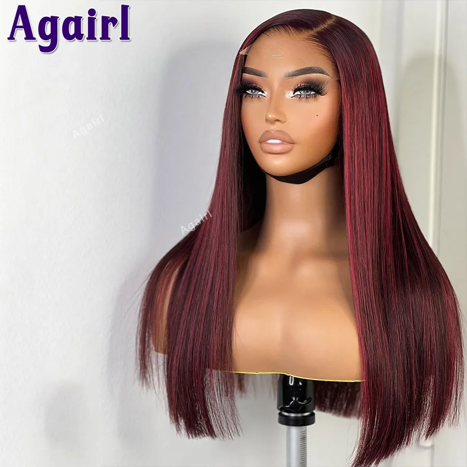

Highlight Red 13x6 Lace Frontal Human Hair Wig Brazilian 13X4 Glueless Bone Straight Colored Lace Front Wig PrePlucked For Women