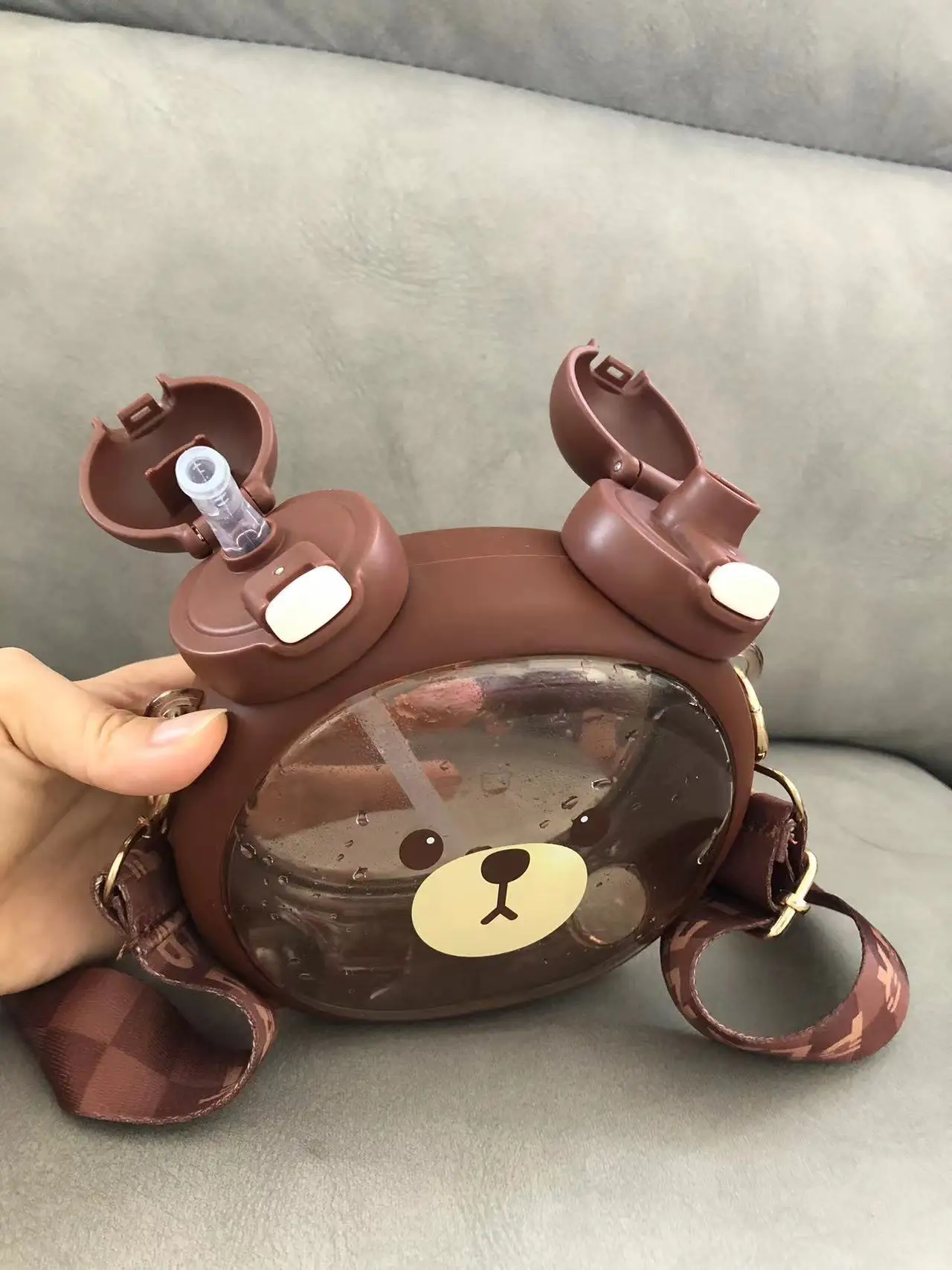 Cute Cartoon Bear Water Cup Straw Type Direct Drinking Bottle With Straw Travel Mug Kawaii Kids Tumbler Sport Drink Kettle 750Ml