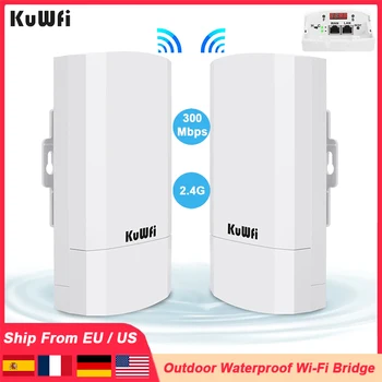 KuWfi 300Mbps Outdoor CPE Bridge 2.4Ghz Wireless WiFi Router AP Repeater Bridge Wi-fi Signal Extender PTP Up to 1KM with 24V POE 1