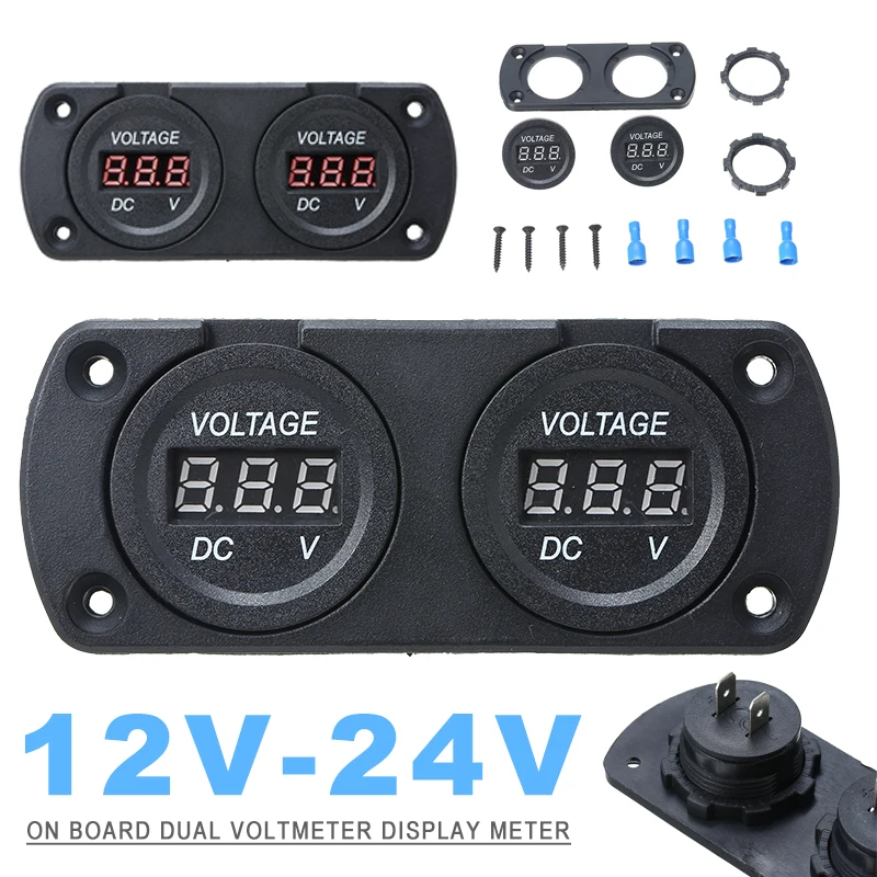 Dual LED Digital Display Voltmeter DC 12V/24V Car Volt Meter Boat