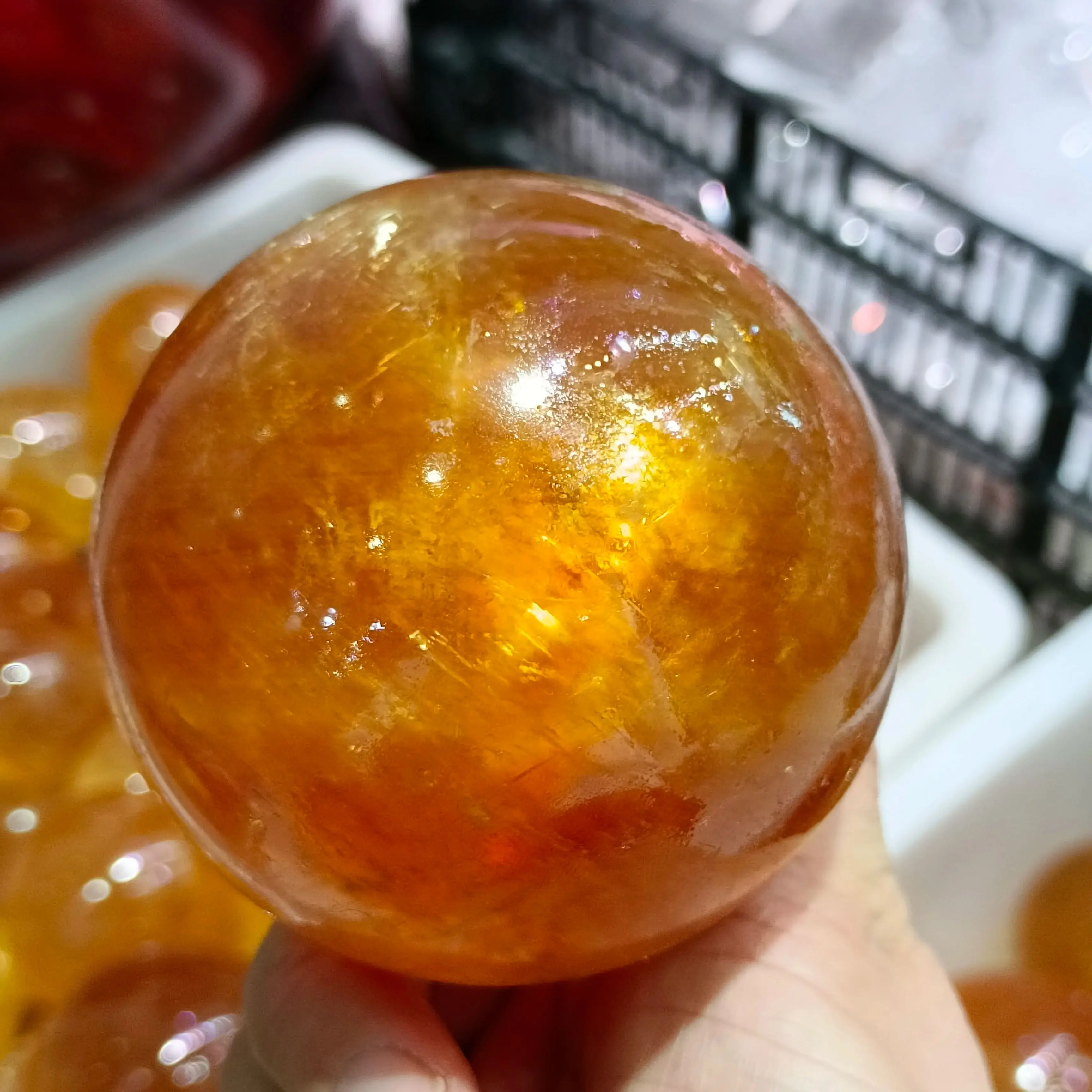 Quartz Crystal for Home and Office Decoration,Natural Yellow Ice Continent,Calcite Ball,Mineral,Reiki Healing Spirit Ge 3