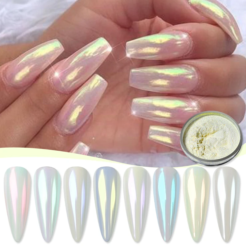 1 Box Aurora Chrome Nail Powder Sparkling Mirror Pearl Pigments Glitter Rubbing Dust Art Manicure Decorate
