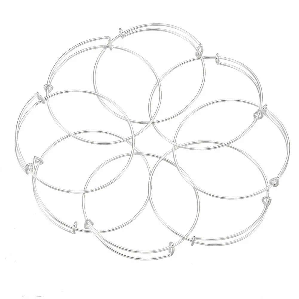 10 Pcs Silver Tone Adjustable Bangle Bracelets 65mm Basic Bracelet