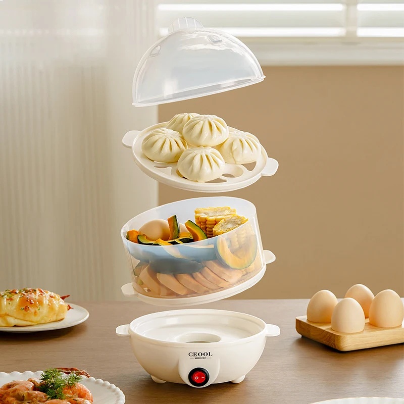 Multifunctional Egg Boiler 2 Layers Mini Electric Egg Cooker Egg Steamer Kitchen Steamed Breakfast Automatic Power Off Cooker 4