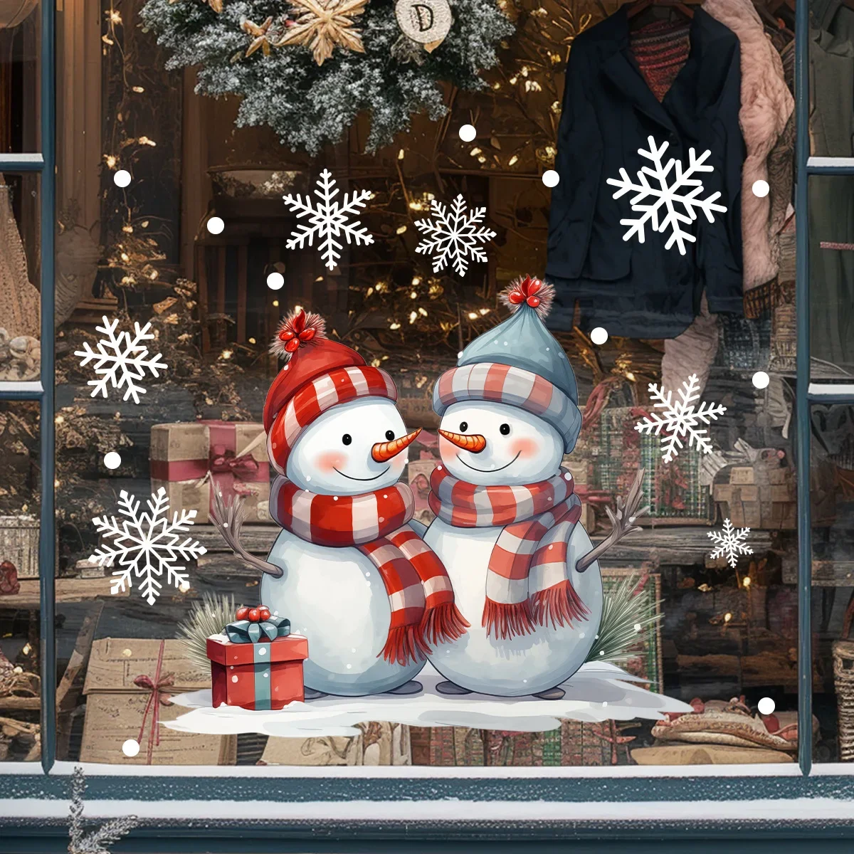 Window Stickers Lovely Christmas Snowman Snowflake stickers Glass window Decoration Stickers detachable Double-sided Electrostatic sticker