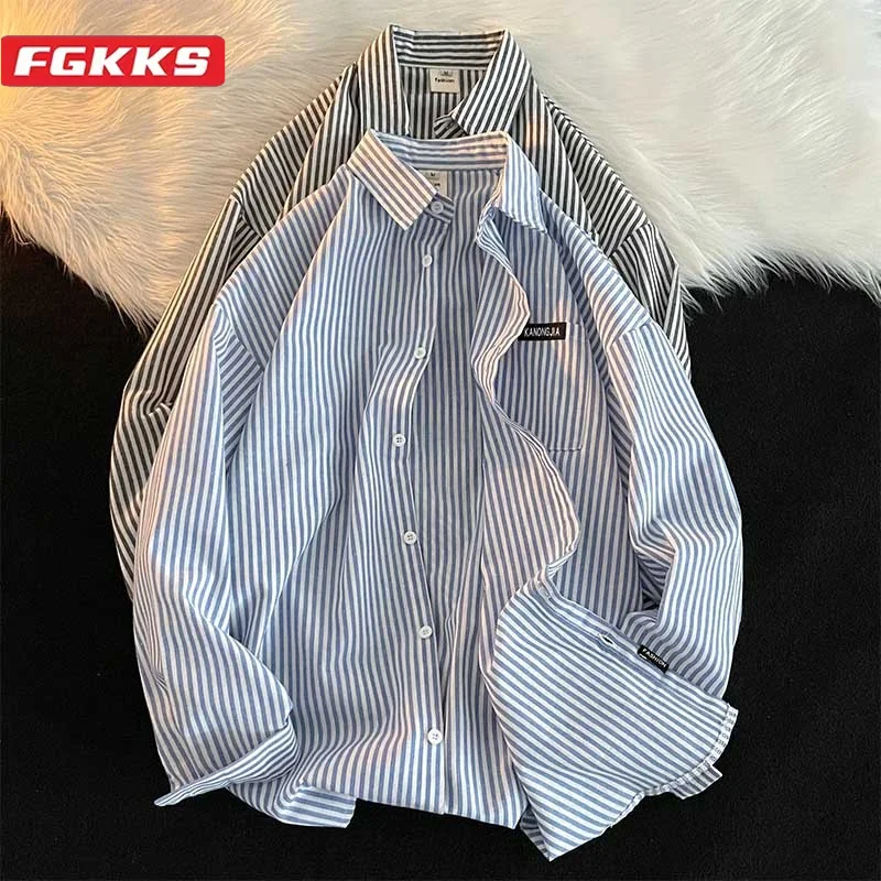 

Мужская полосатая рубашка FGKKS, Повседневная дышащая рубашка для улицы, 2024
