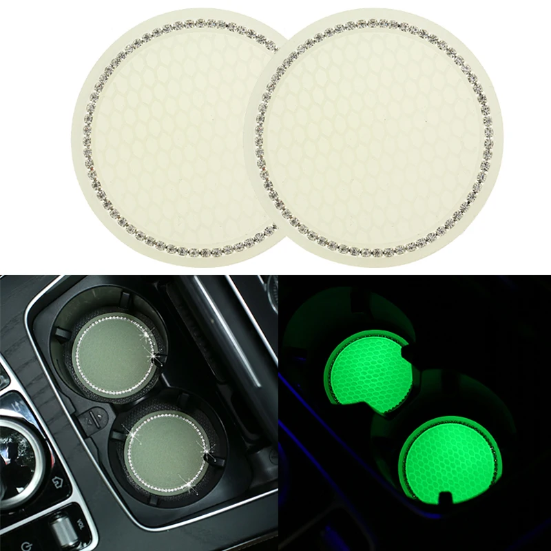 Bling Rhinestone Fluorescent White Anti-slip Car Bottle Cup Pad Mat Silica Gel 1/2Pcs Car Coaster Cup Bottle Holder Gadgets