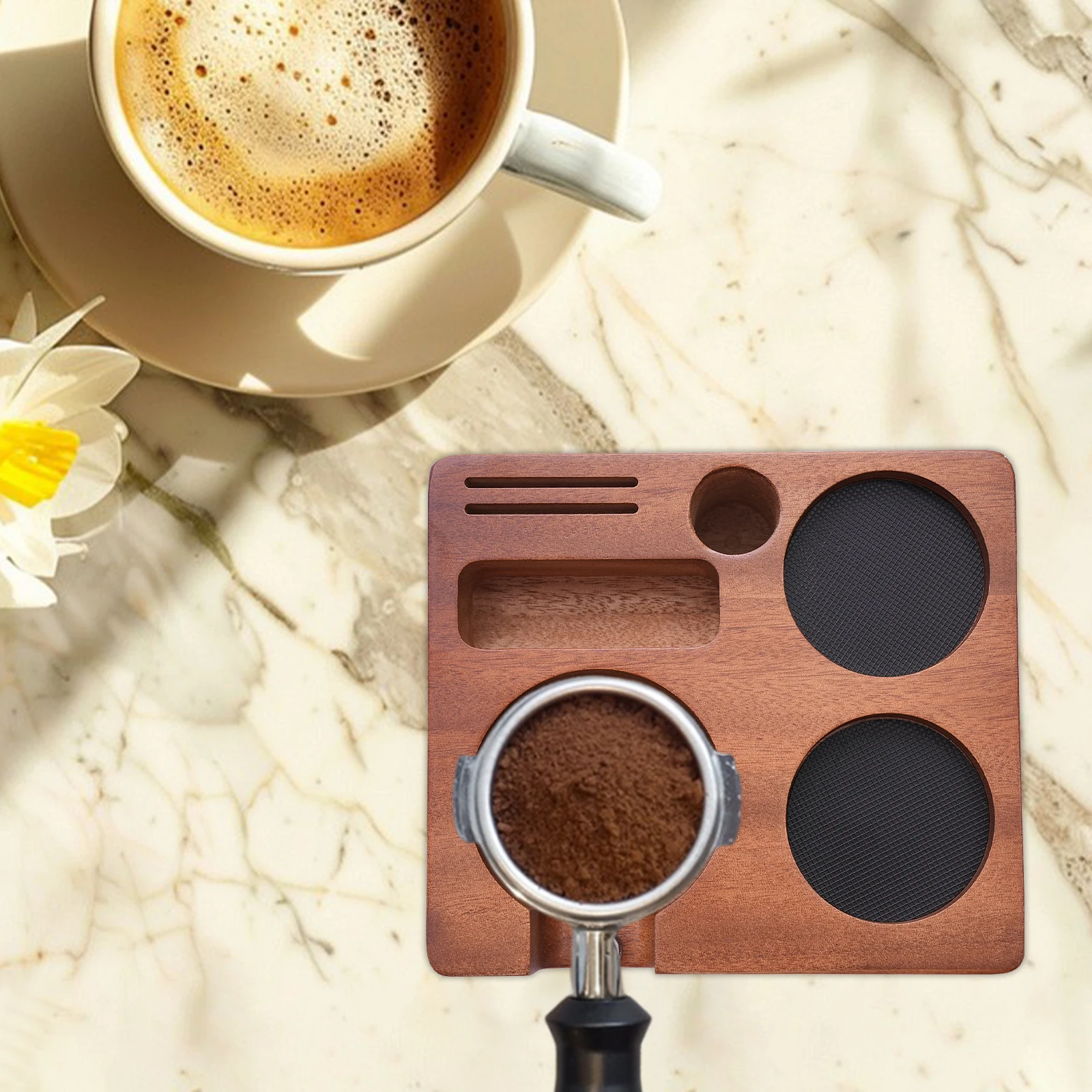 58mm Kaffee Tamping Station Stehen Siebträger Halter Multifunktionale Holz Espresso Tamping Station Zubehör Barista Werkzeuge – Detail 8