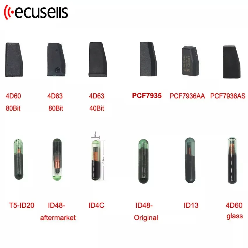 Ecusells ID4D60 4d60 80bit 40Bit 4D63 T5-ID20 ID48 ID4C ID13 PCF7935 ID44 PCF7936AS ID46 Blank Transponder Car Key Chip transponder chip original chip