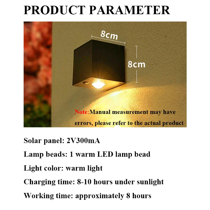 LED Wall Lamp Solar Light Solar LED Light Outdoor Solar Wall Lights Square Solar Wireless Wall Sconces Lights IP65 Waterproof Decorative for Garden Yard Patio Fence Decor