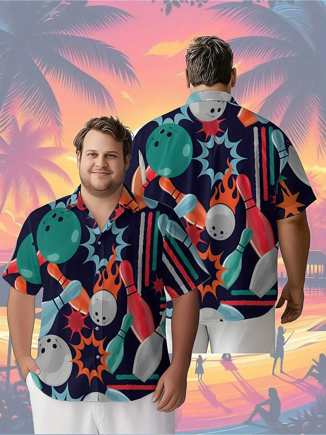 Men's Plus Size Hawaiian ShirtsCool Bowling Themepattern,Unisex Baggy Aloha Shirts,summer Alternative Clothing
