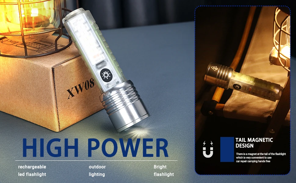 Description Picture 4 of itemSpotlight Long-range Strong Light XPG Focusing Flashlight Type-C Charging With Strong Magnetic Pen Clip Fluorescent Keychain