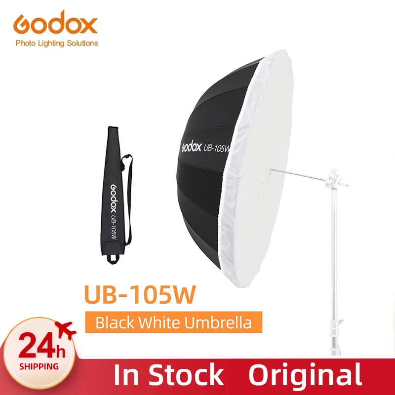 Godox UB-105W 41in 105cm Parabolic Black White Reflective Umbrella Studio Light Umbrella with Black Silver Diffuser Cover Cloth