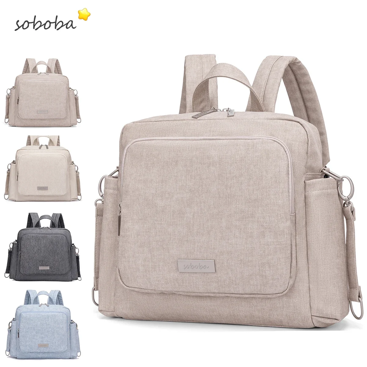 Soboba Fashion Diaper Bag for Newborn Baby Large Capacity Waterproof Solid Stylish Nappy Chainging Backpack for Travelling