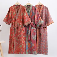 Peignoir en Coton Imprimé pour Femme, Pyjama de Printemps et Automne, Vêtements de Maison, Multicolore, à vaccage Rapide 6