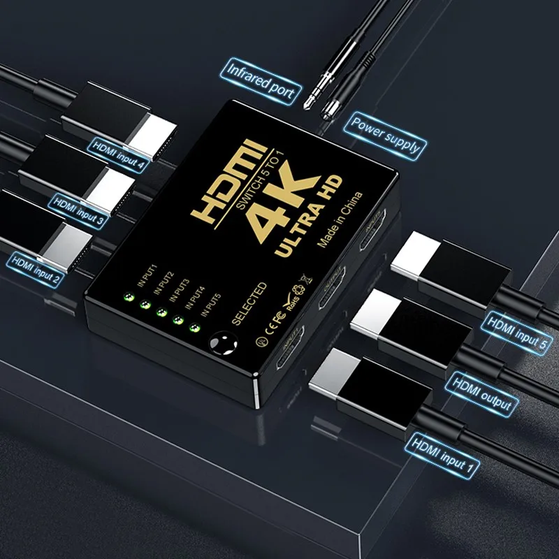 4K 2K 1X5 Hdmi Splitter 5 Input 1 Output Hdmi Switch Distributore Video Splitter Per Ps3/4/5 Xbox Tv Pc Laptop Monitor Proiettore