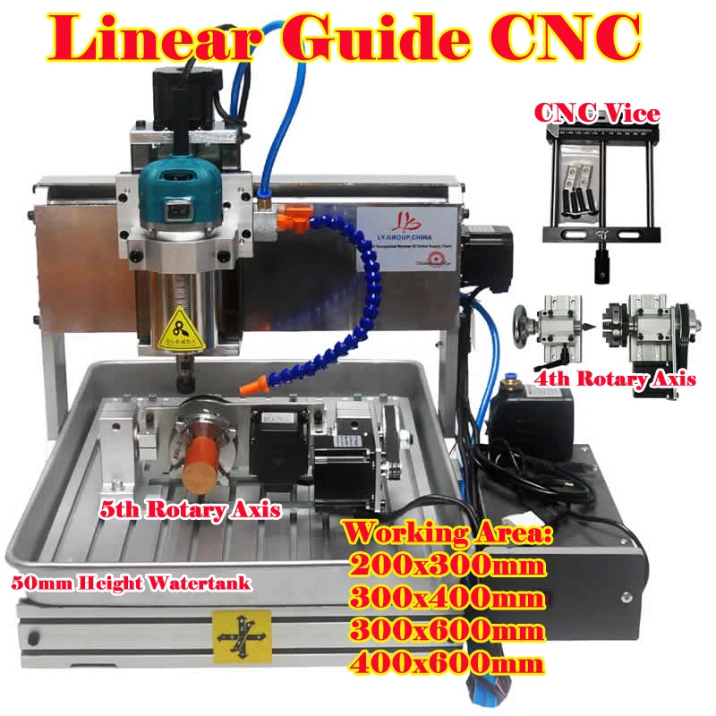 

CNC 6040 Linear Guide 5Axis 1500W Carving Router 3040 4Axis Metal Wood Engraving Machine USB Port 120mm Z Stroke for PCB Milling