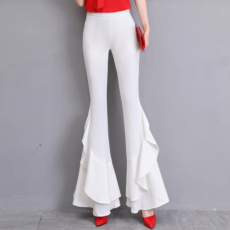 Women Ruffles Streetwear Pants Bell Bottoms Ruffles Cuff Pants Spring Summer High Waist Vintage Long Trousers Mujer Pantalones vintage metal cuff bracelet