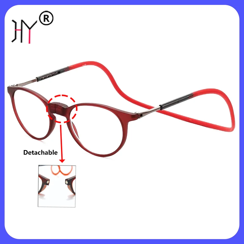 

HUYING Detachable Magnet Hanging Neck TR90 Reading Glasses Men Women Anti-Blue Light Ultra-light Computer Spectacles Round-Frame