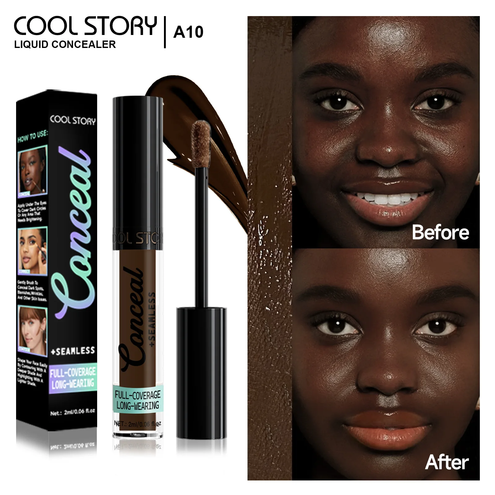 10-Color Full Coverage Concealer,Natural Long-Lasting, Matte Finish, Lightweight Formula, Dark Shade Options for All Light Beige - Image 3