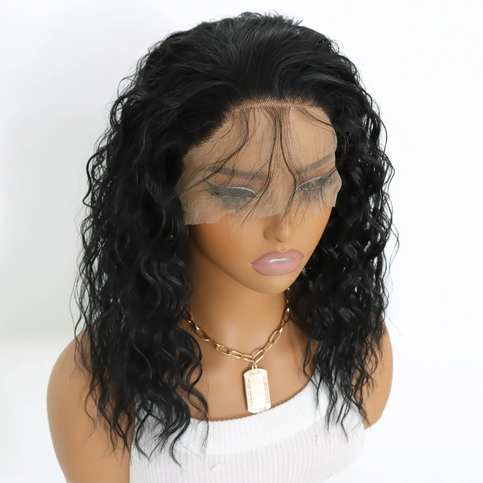 Short Curly Bob Lace Front Synthetic Wigs Black Short Curly 13x4 Lace Front Wig Pre Plucked Natual Hairline Wig14 Inch