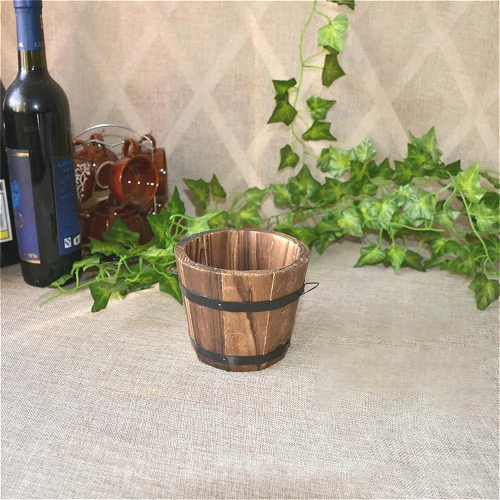 Wood Wooden Round Barrel Planter Flower Pots