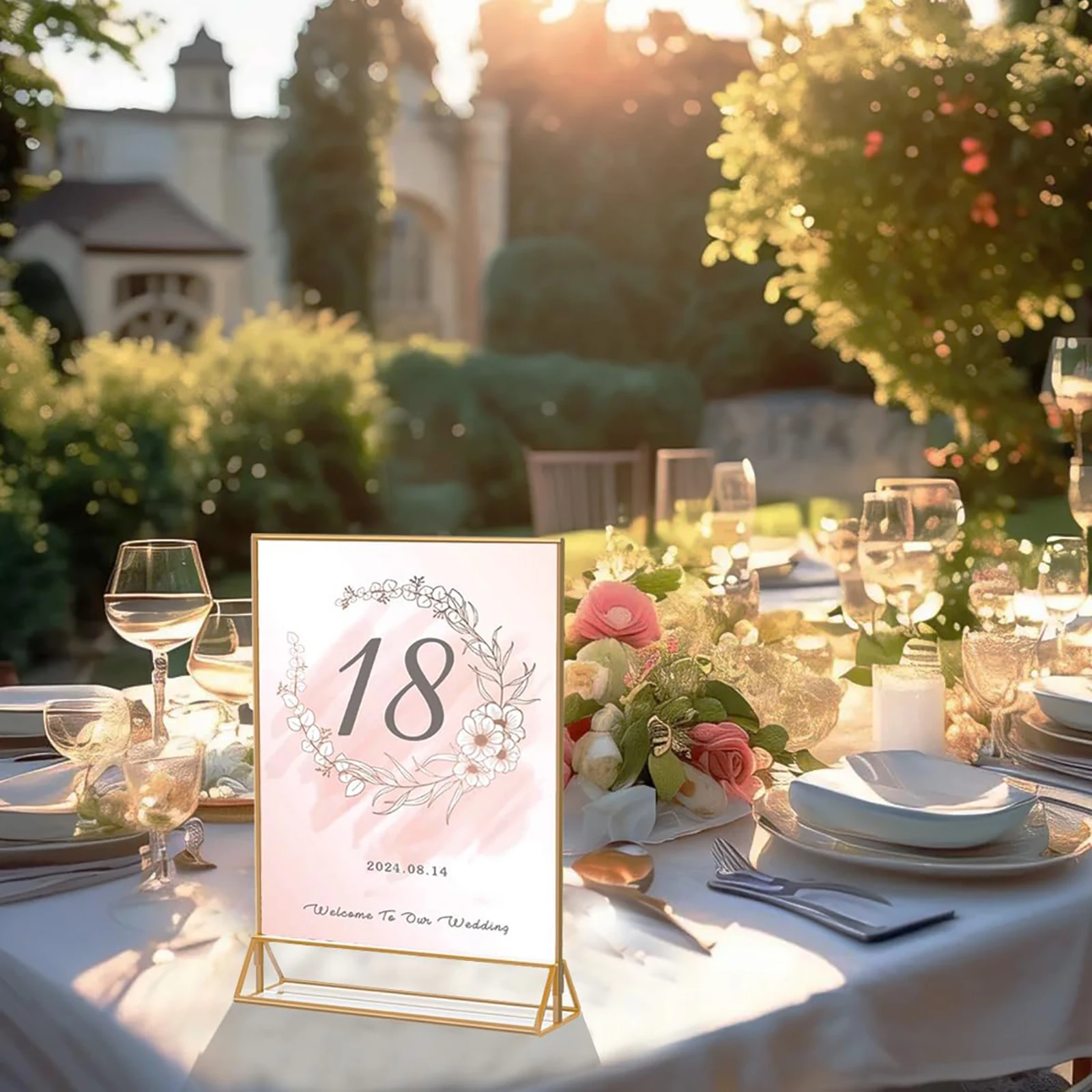 6-36 Transparent Acrylic Sign Holders Gold Picture Frames Double-sided Display Stand Wedding Number Plate Table Flyer Menu Card Rack