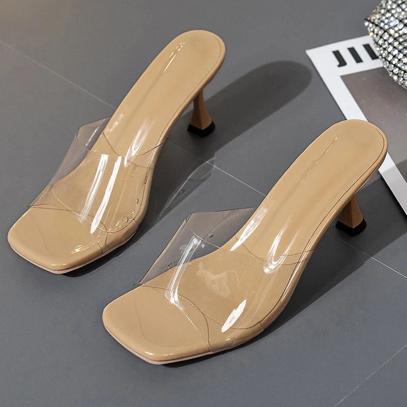 

Solid High Heel Modern Slippers Outside Thin Heels Female Shoes on Sale 2024 Fashion Shallow Solid Adult Sexy Women's Slippers