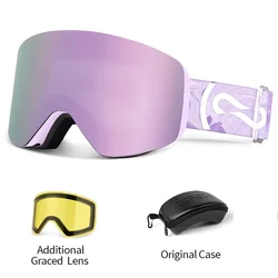 COPOZZ Cylindrical UV400 Protection Ski & Snowboard Goggles with Yellow Lens and Case (Purple set)