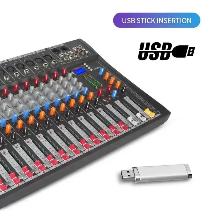 12 Channel Sound Table USB DJ Sound Mixing Console 48V Phantom
