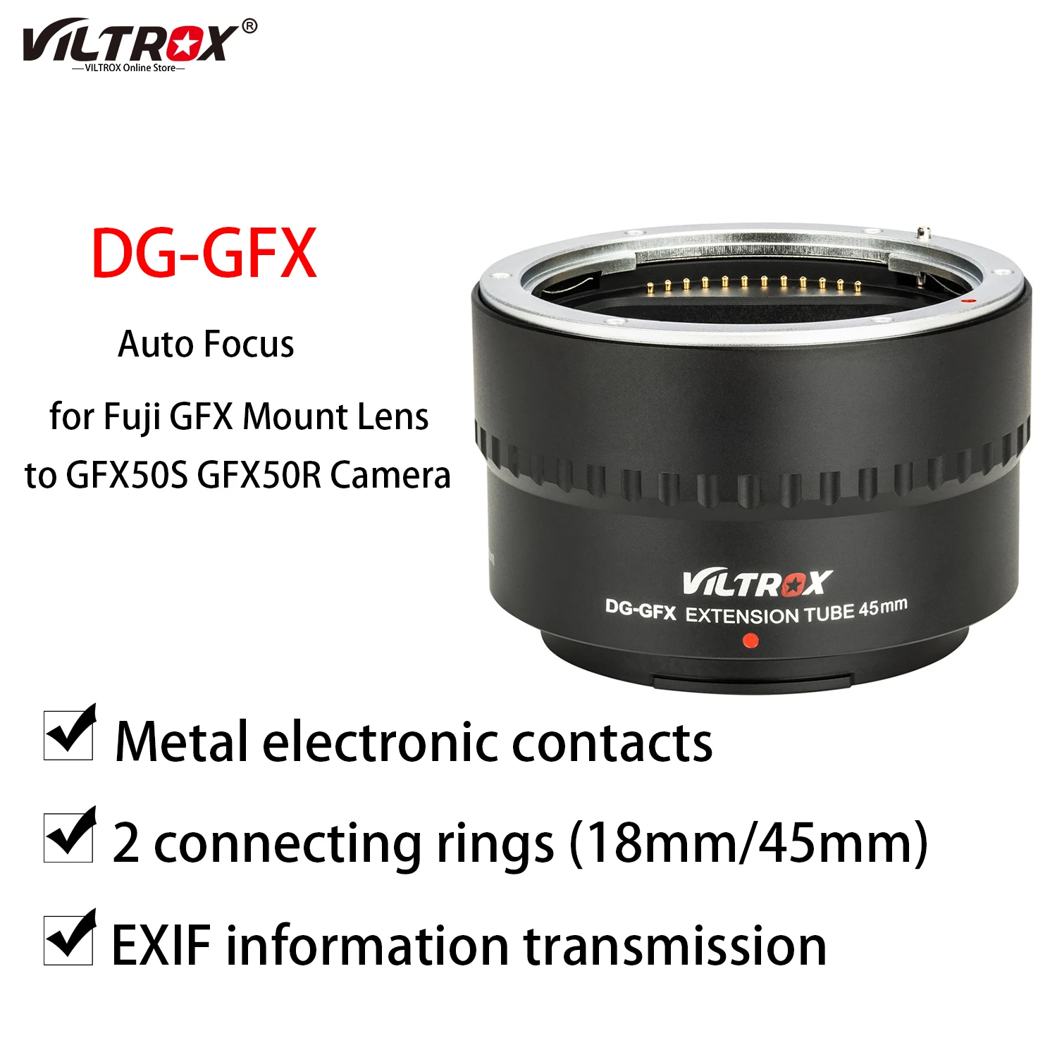 Viltrox Dg-Gfx 45Mm Lens Auto Focus Macro Extension Tube Lens Adapter Ring Per Fuji Gfx 50S 50R Gfx G Mount Fotocamera Di Medio Formato