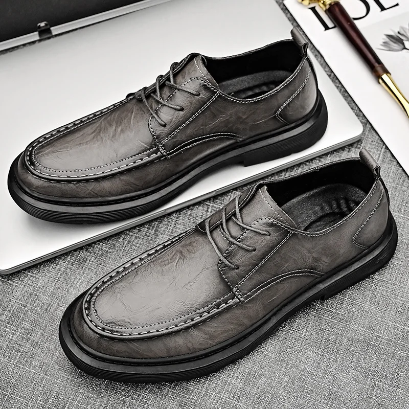 Casual Leather Shoes for Men Slip Comfy Lightweight Walking Shoes Lightweight _voghion.com