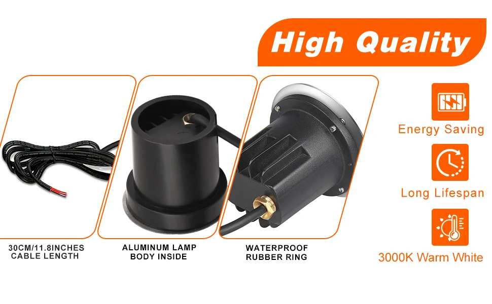 Description Picture 4 of item4PACK LED Landscape Lights Low Voltage Outdoor Well Lights 12V 24V 5W 3000K Warm White Waterproof In Ground for Pathway Garden