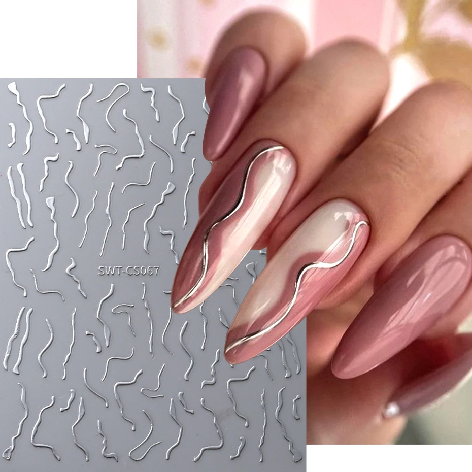 

3D Metal Lines Nail Stickers Mirror Gold Silver Simple Irregular Stripes Sliders Holographic DIY Manicure Decoration JISTZ-CS