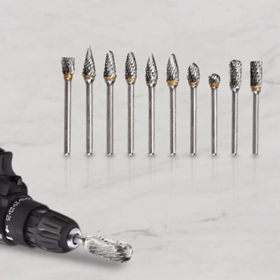 9-Piece Tungsten Carbide Rotary Burr Set – 1/4” Shank, Single Cut For Fast Material Removal, Metal & Wood Engraving