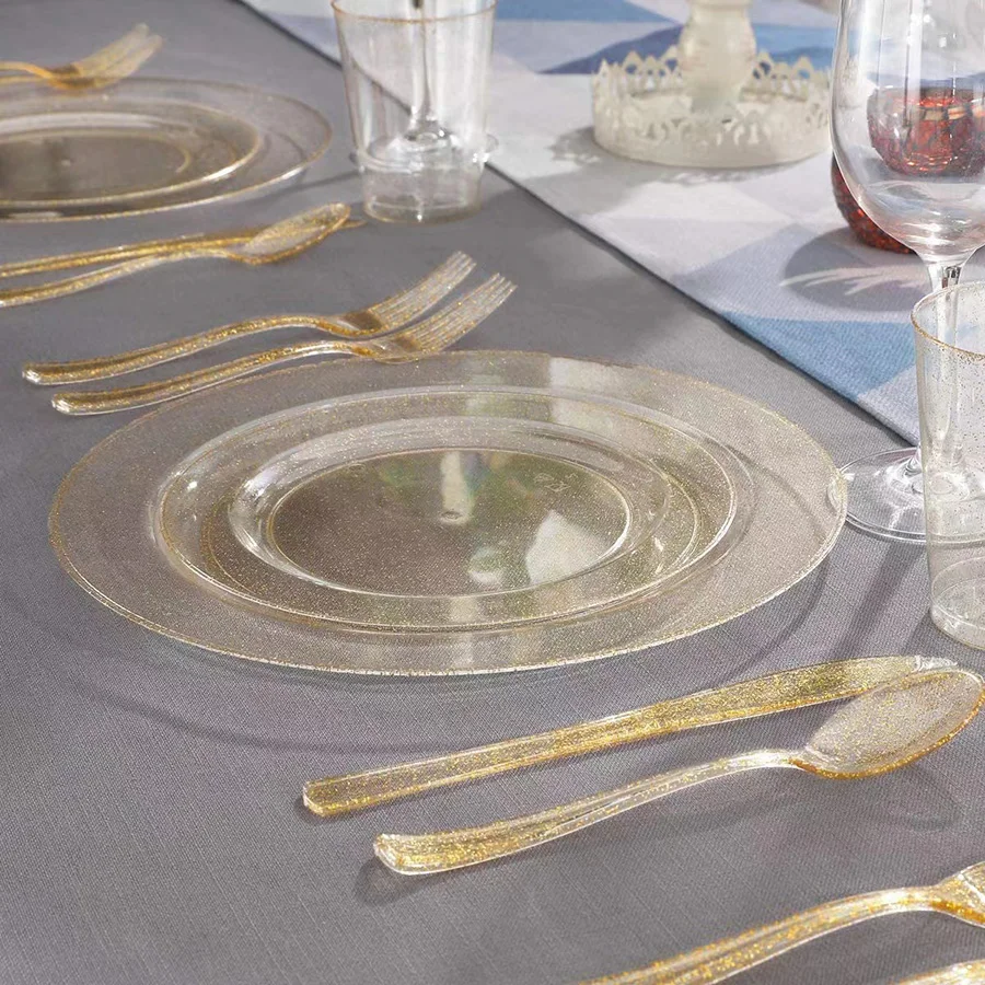 25 pcs disposable high quality clear plastic plates, perfect for weddings and parties/birthdays/holidays, reusable after wash