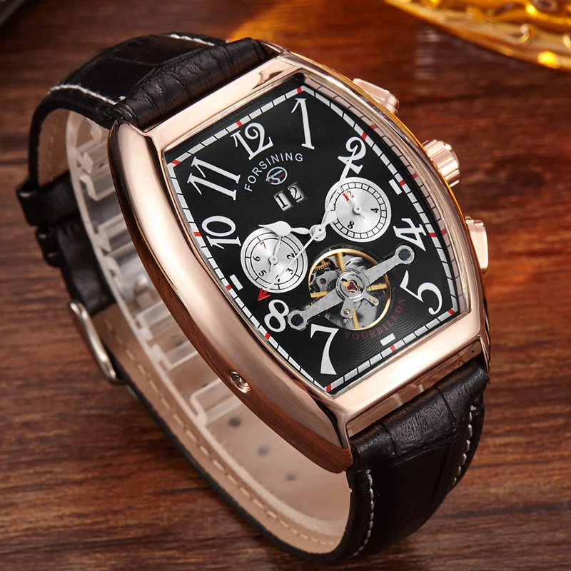 FORSINING Orologio automatico retrò da uomo nero