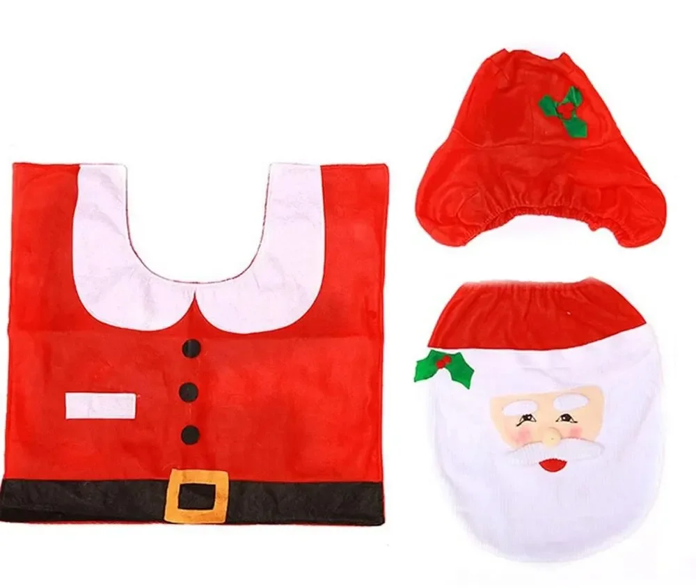 3PCS Christmas Bathroom Accessories Supplies Toilet Decoration Christmas Toilet Bathroom Decoration Cartoon Seat Cover